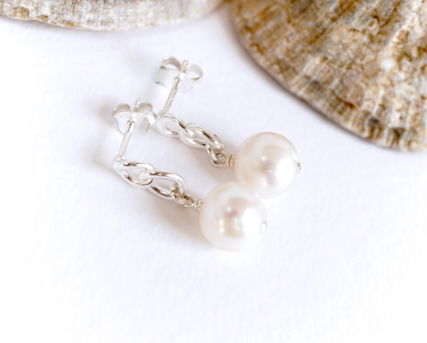 Pearl Chain Stud Earrings  * Pearl earrings * Gift for her