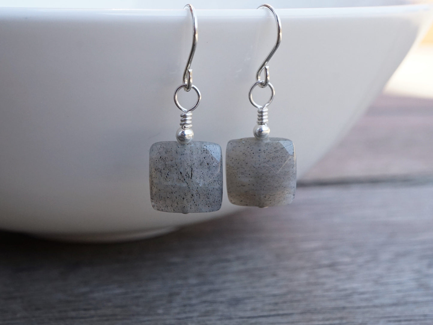 Labradorite Square Sterling Silver Drop Earrings* Simple earrings* Lightweight earrings*