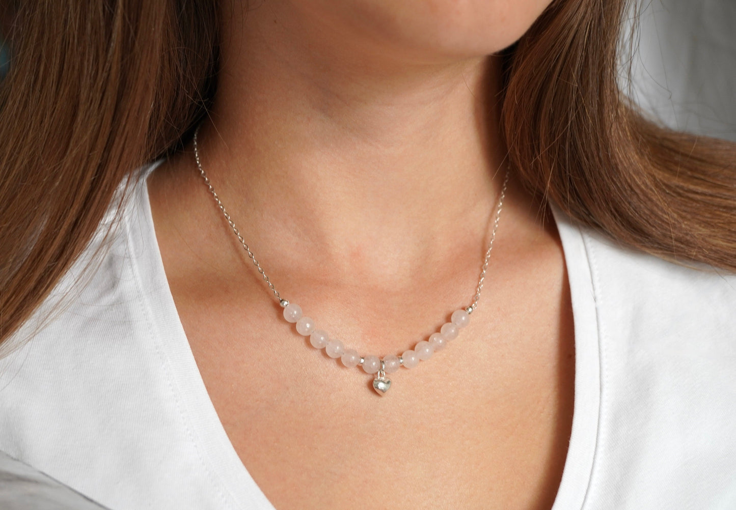 Rose Quartz Sterling Silver Heart Necklace * Heart Stone* Gift for her* January, October birthstone * Love stone