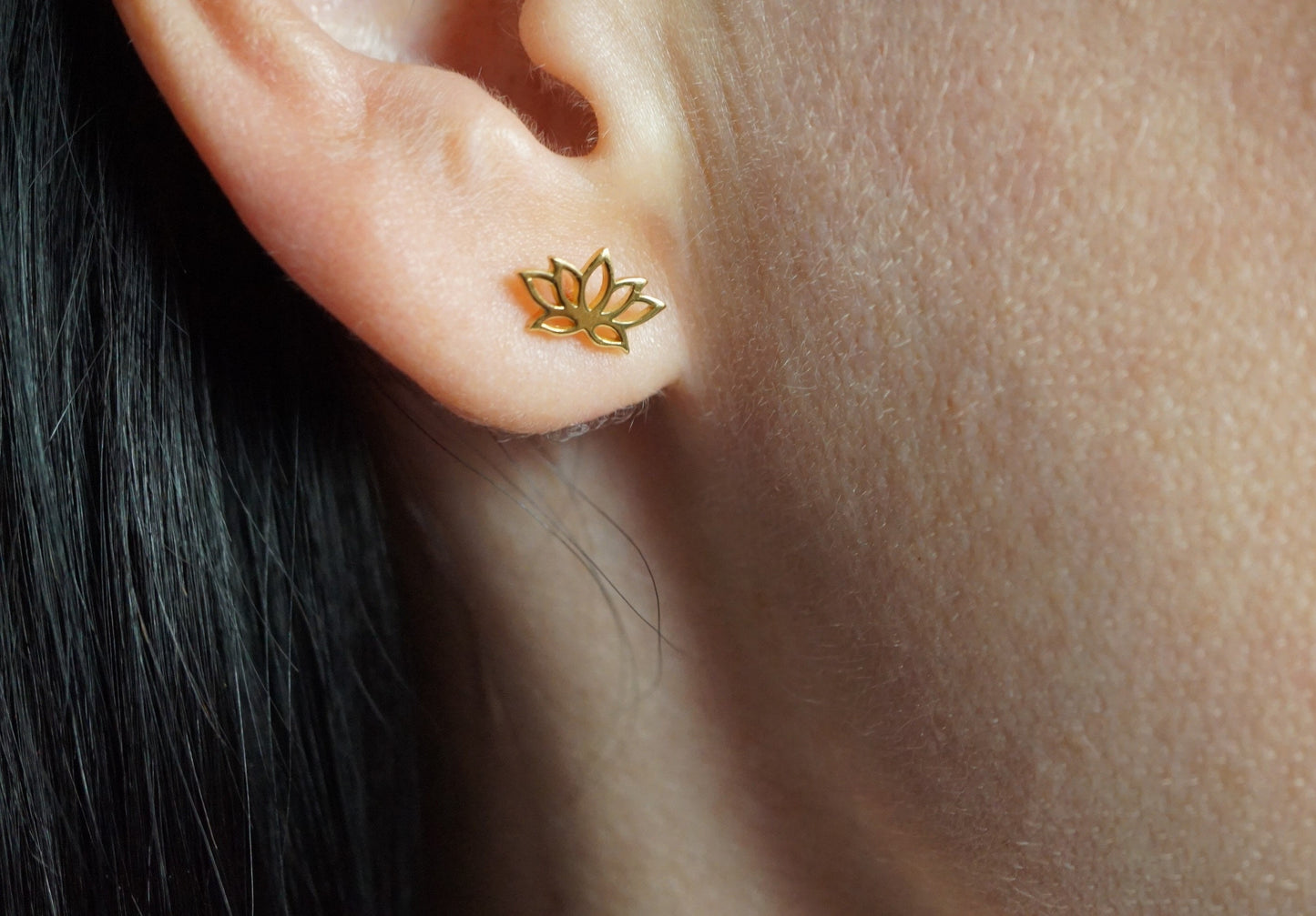 Gold Lotus Ear Stud * Yoga earrings * Flower earrings * Gold jewelry * Sterling silver