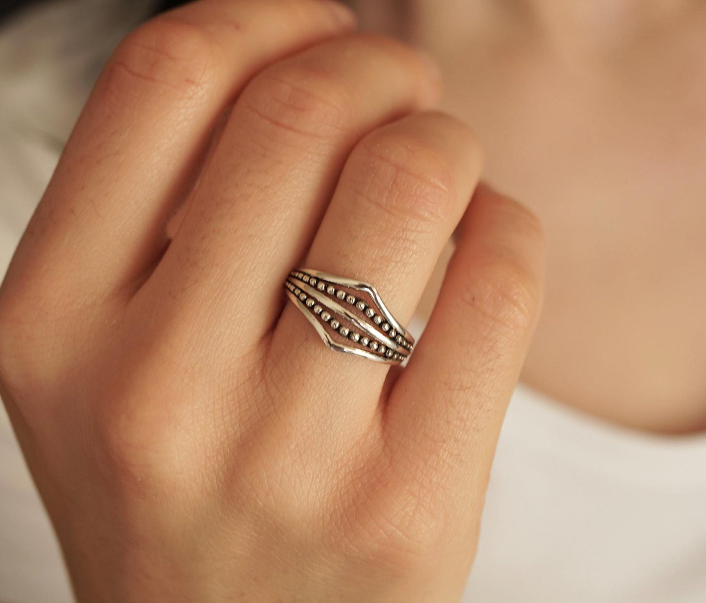 Sterling Silver Oxidised Chevron Ring Size N, P/ 7, 8  Boho, Chic ring, gift for her