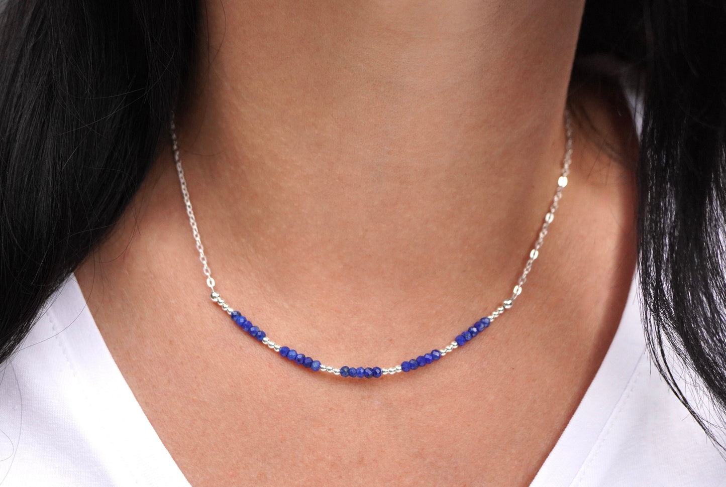 Lapis Lazuli Sterling Silver Necklace * September Birthstone * Gift for her *  Feminine
