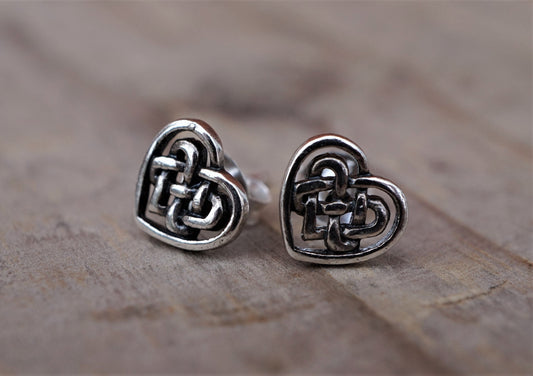 Celtic Heart Sterling Silver Knot Stud Earring, Wiccan, Pagan, Promise earrings, Viking jewellery, gift for her