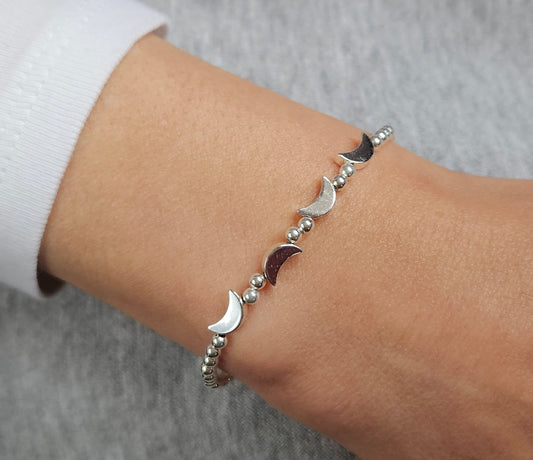 Moon Sterling Silver Beaded Bracelet * Boho bracelet * Gift for her * Moon jewellery * Feminine