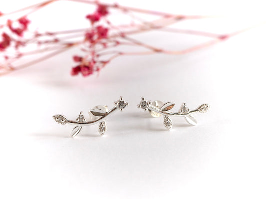 Leaf Bar Stud Earrings * Stud * Leaf earrings * Sterling Silver Stud