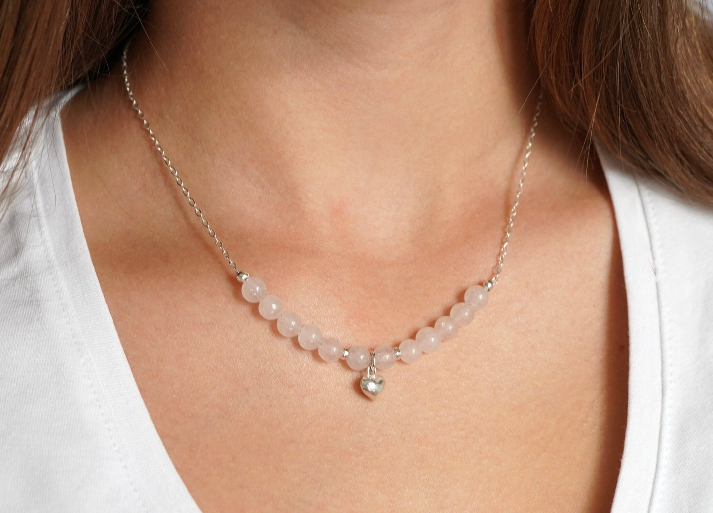 Rose Quartz Sterling Silver Heart Necklace * Heart Stone* Gift for her* January, October birthstone * Love stone