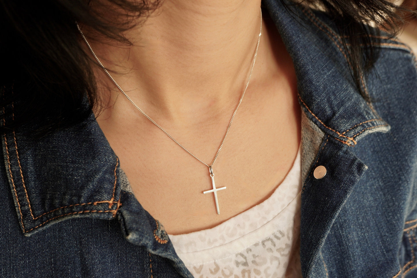 Sterling Gold Cross Necklace * Silver Cross * Gift for her * Plain Cross *