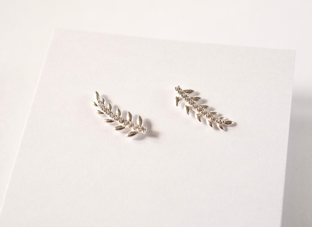 Sterling Silver Olive Leaf Stud* Dainty * Gift for her* Feminine * Silver leaf
