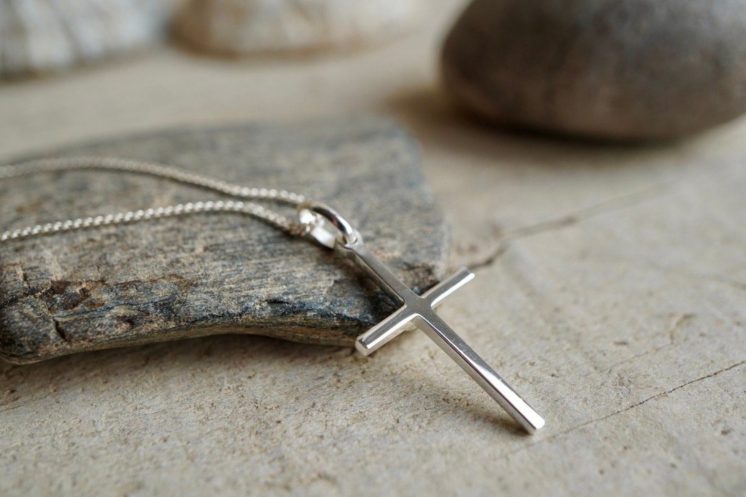 Sterling Gold Cross Necklace * Silver Cross * Gift for her * Plain Cross *