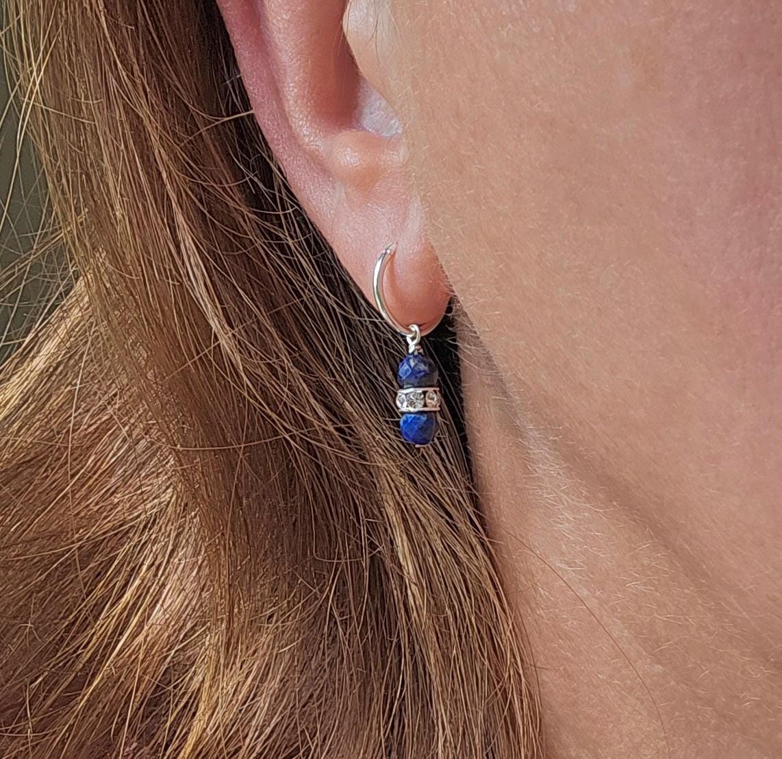 Lapis Hoop Earrings * September Birthstone * Sterling silver * Dainty hoop * Gift for her * Feminine * Talisman stone