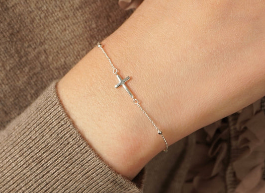 Dainty Cross Sterling Silver Bracelet * Gift For Her *