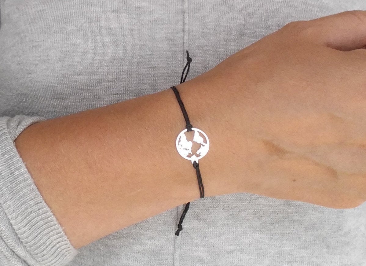 Sterling Silver Word Map Cord Bracelet * Travel fan * Map jewelry