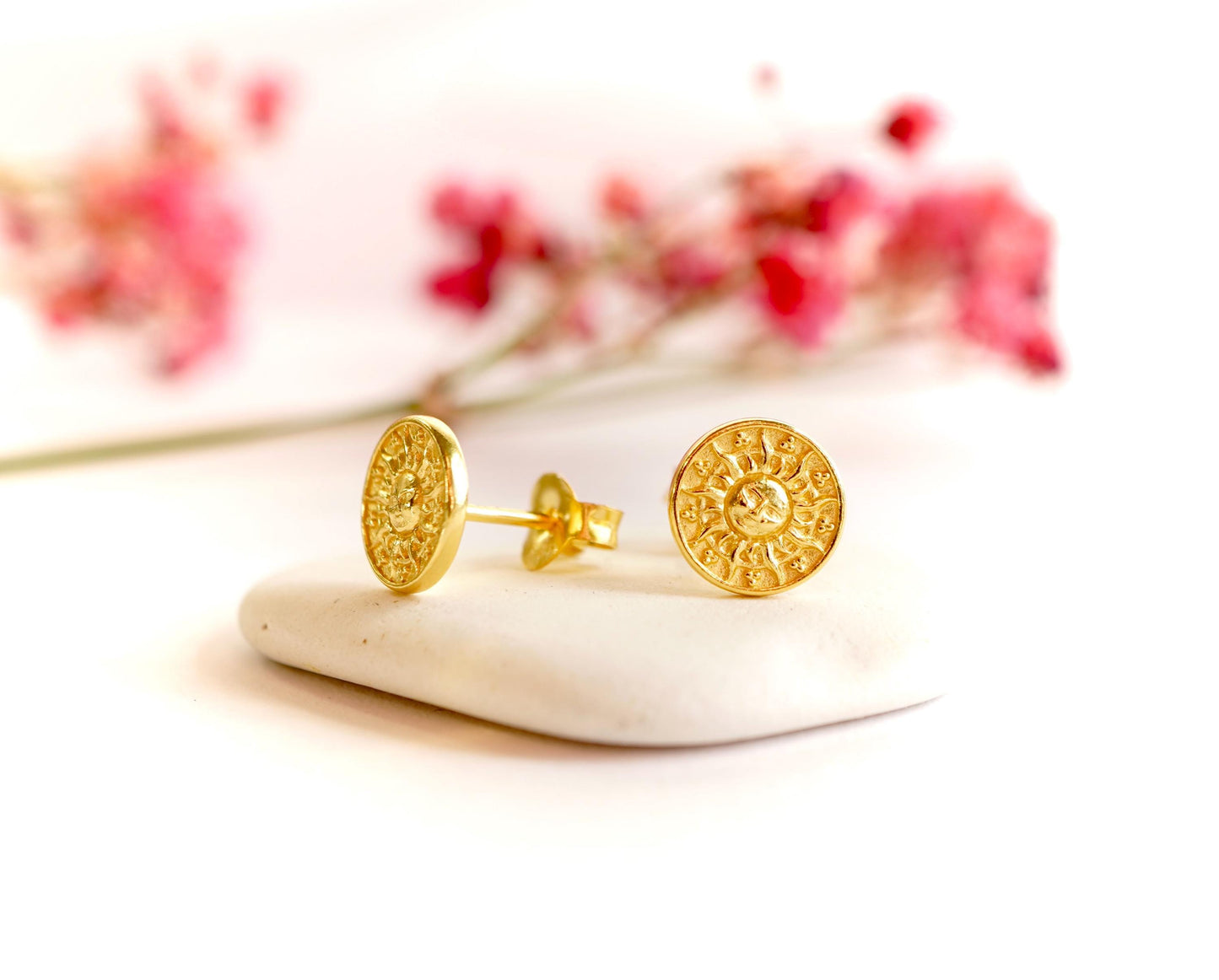 Gold Sterling Silver Sun Stud Earrings * Stud earrings * Sun earrings