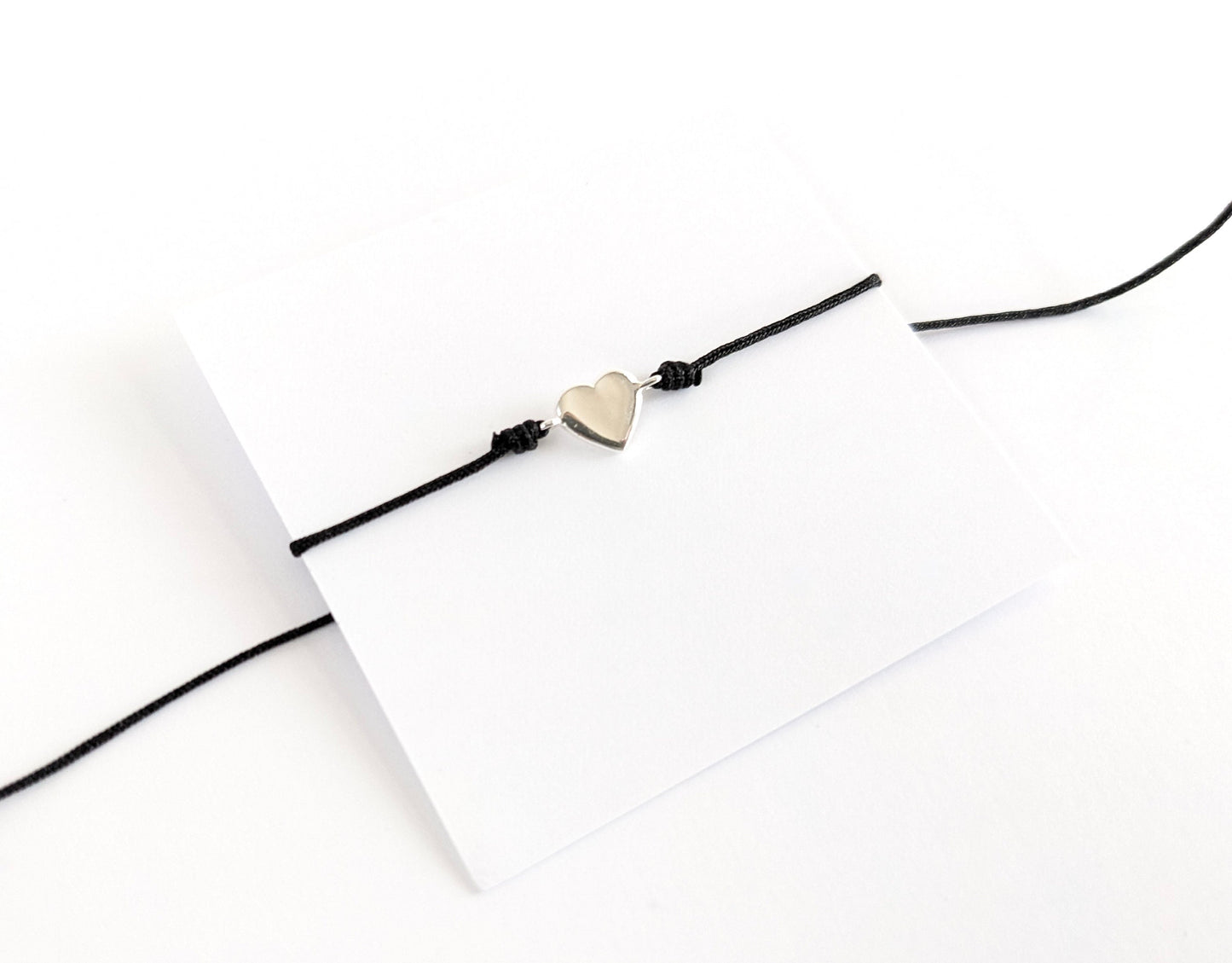 Silver Heart Black Cord Bracelet * Sterling Silver * Friendship bracelet * Love*