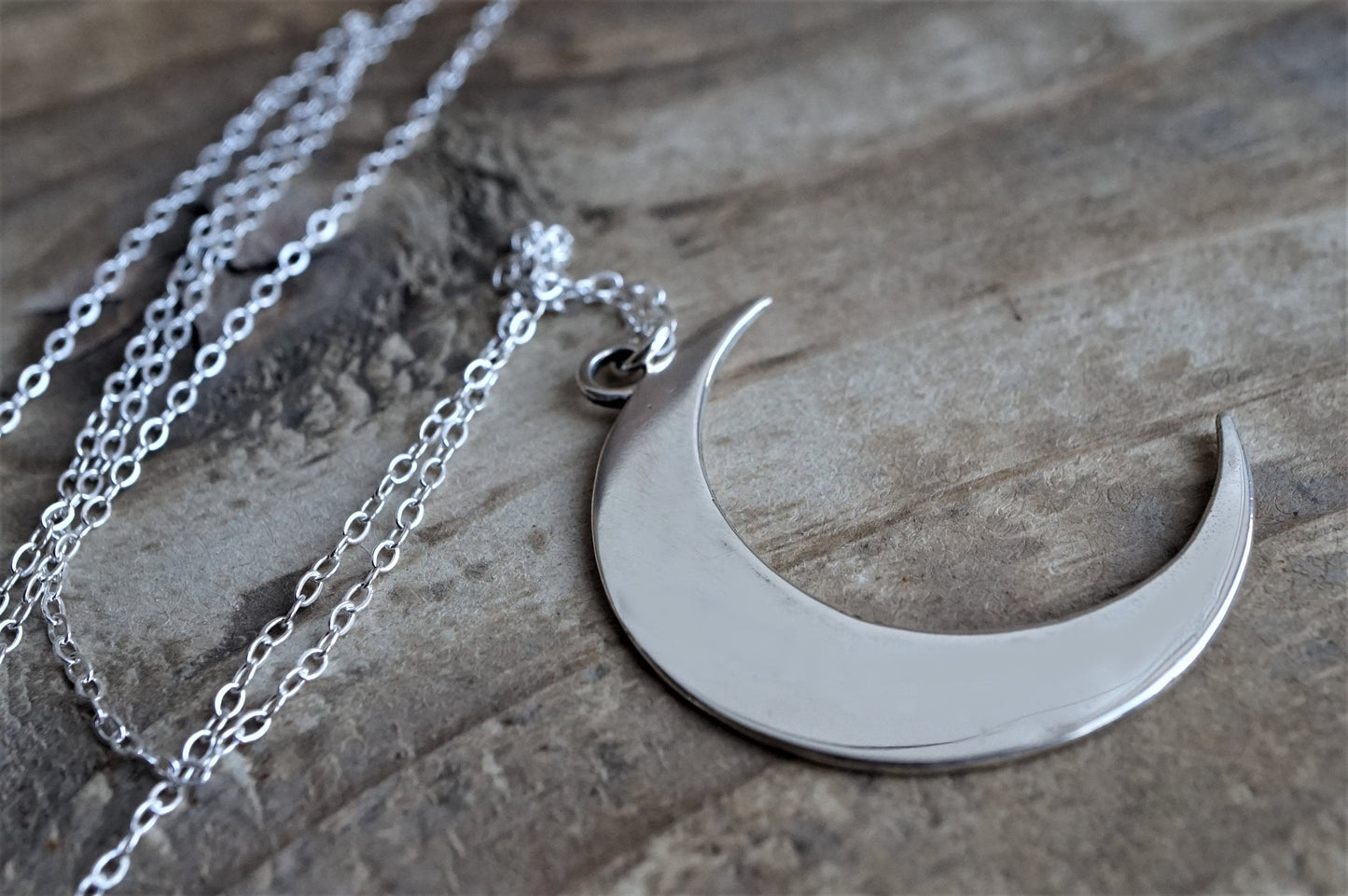 Big Crescent Moon Sterling Silver Long Necklace * Moon jewelry * Moon Necklace * Wiccan