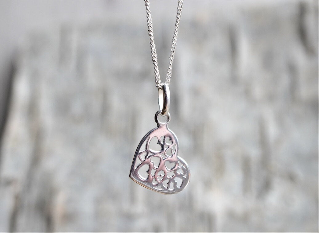 Sterling Silver Heart Charm Necklace * Silver heart * Gift for her * Plain necklace *