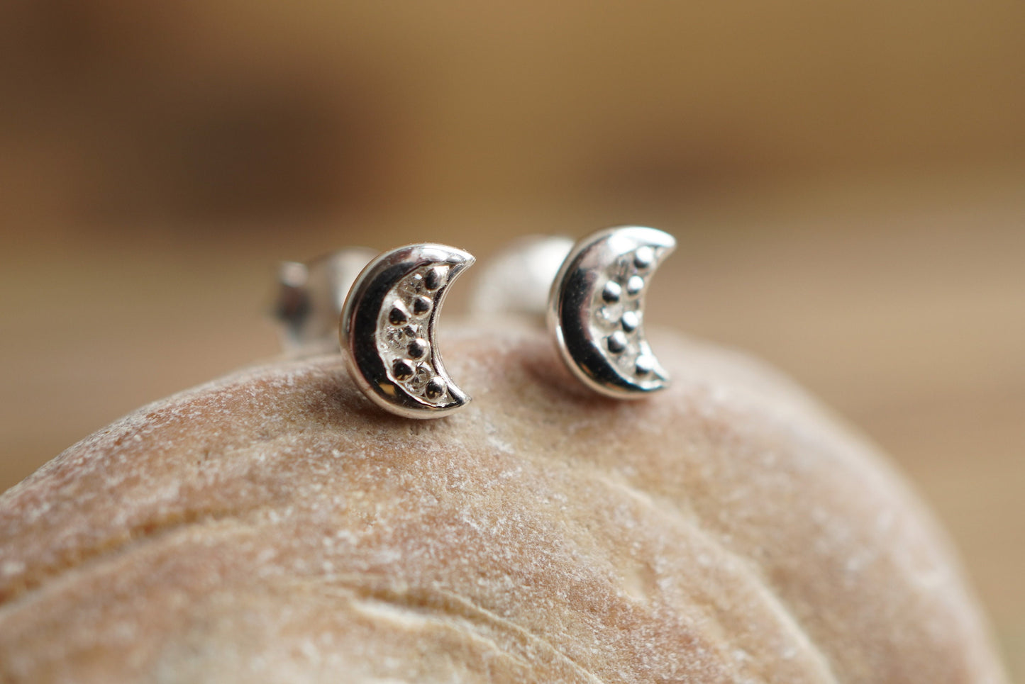 Small Sterling Silver Moon Zirconia Stud, Dainty Stud Earrings, Crescent moon jewellery