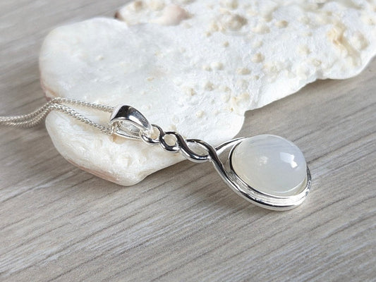Sterling Silver Moonstone Infinity  Drop Necklace * Moonstone stone * Gift for her * Plain necklace *