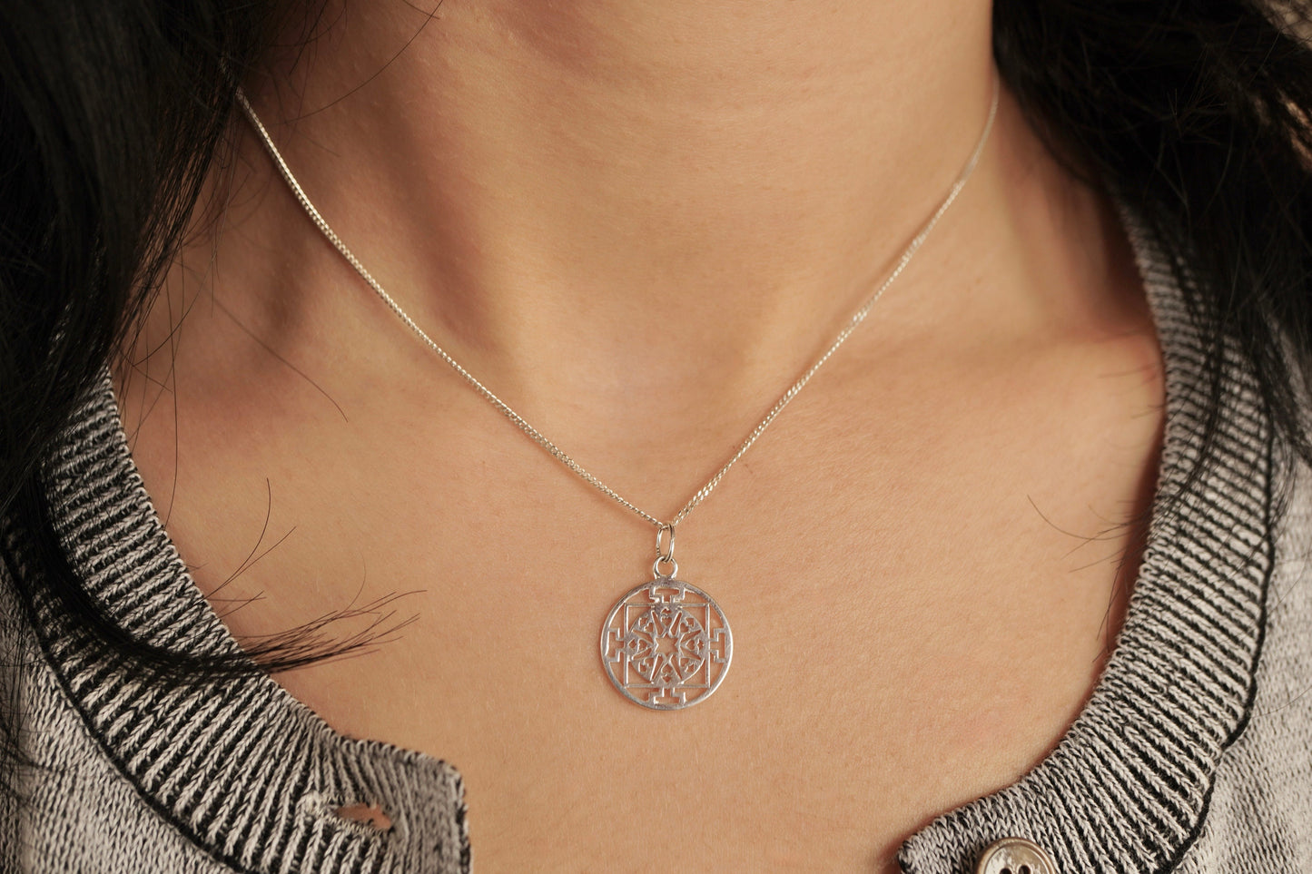 Sterling Silver Yantra Necklace * Silver Yantra * Gift for her * Meditation symbol *