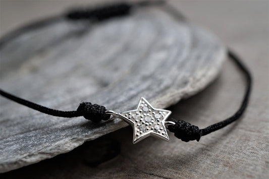 Minimalist Star Charm Bracelet * Adjustable Black Cord Friendship Jewellery* Feminine* Layered Bracelet* Gift for her