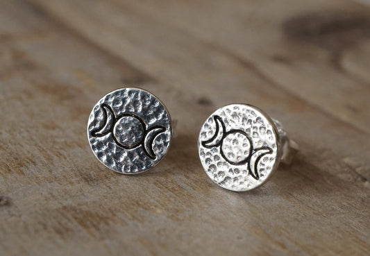 Triple Moon Ear Stud Sterling silver* Wiccan * Gift for her