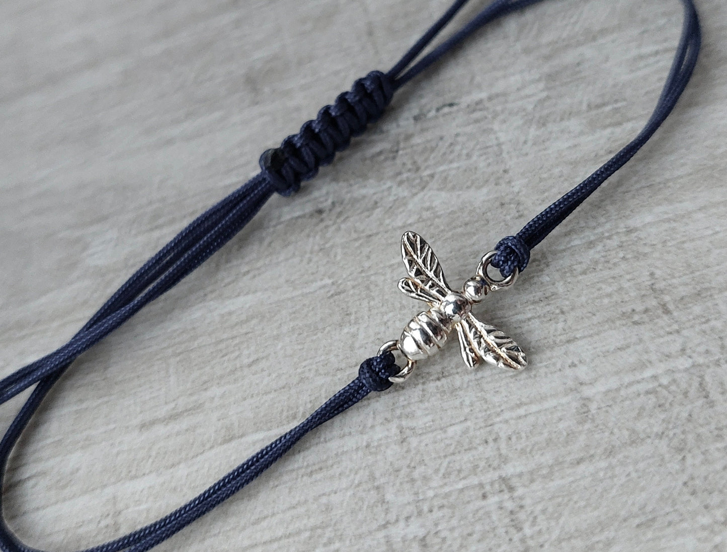 Bee Sterling Silver Cord Bracelet * Bee fan * HoneyBee * Gift for her