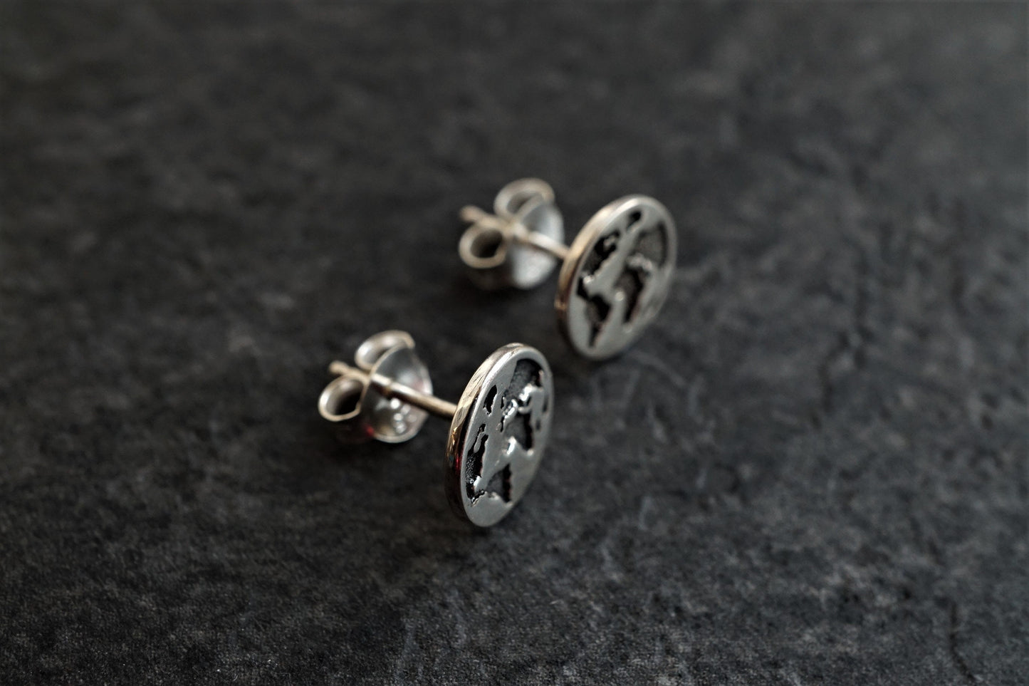 Sterling Silver Earth Ear Stud * Word Map Earrings * Traveller jewellery * World Map stud