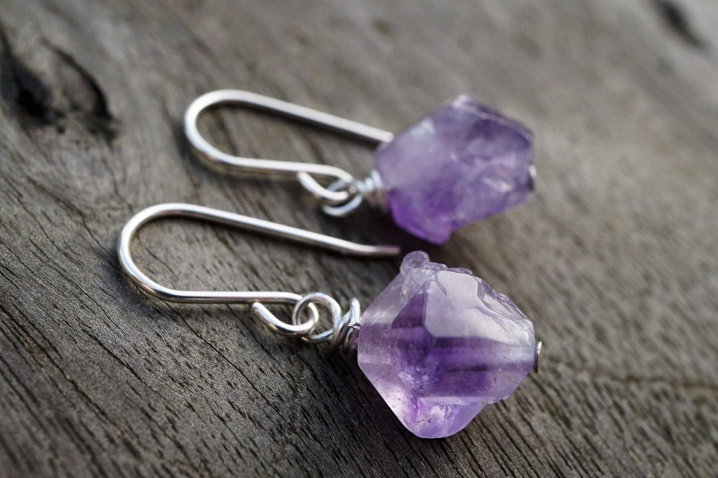 Raw Amethyst Earrings *Sterling silver *February Birthstone *Calming stone *Short earrings