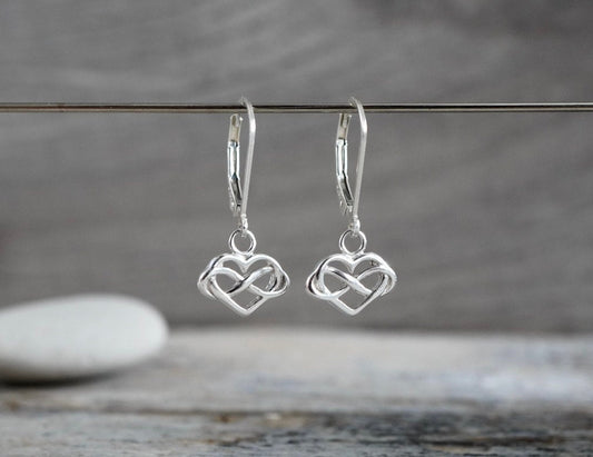 Sterling Silver Infinity Heart Earrings, Mother gift, Friend gift, Heart jewelry