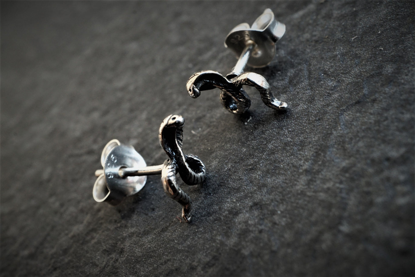 Tiny Cobra Stud Earrings * Sterling Silver * Snake jewellery