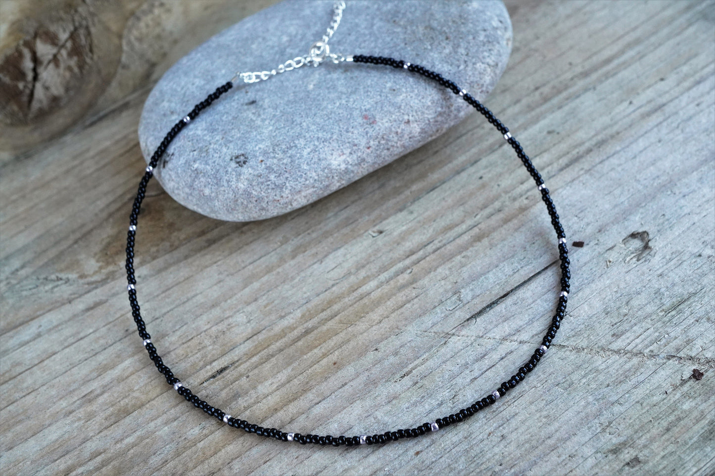 Black & Silver Beaded Choker * Sterling silver beads * Boho choker * Lightweight