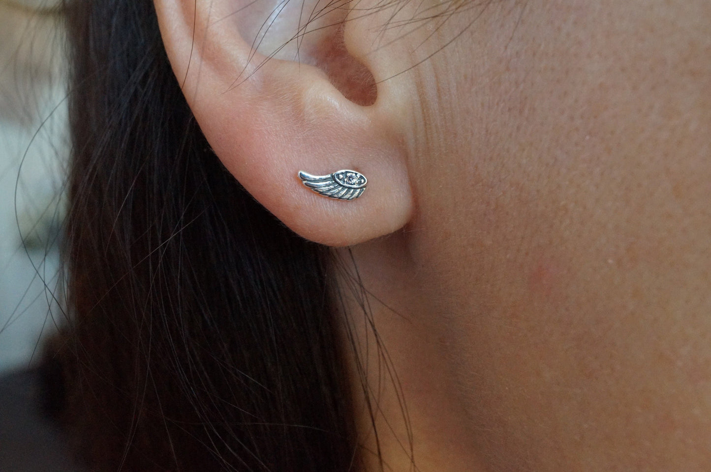 Tiny Sterling Silver Angel Wing Earrings, Stud earrings, Wing earrings, Sterling silver stud