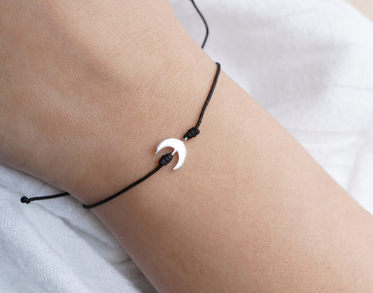 Moon Sterling Silver Dainty Cord Bracelet* Feminine* Layered Bracelet* Moon jewelry