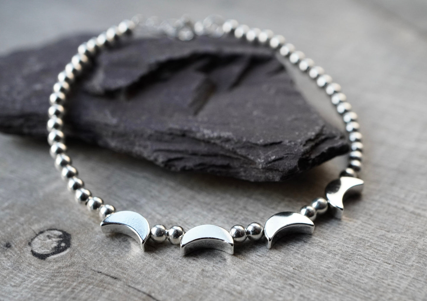 Moon Sterling Silver Beaded Bracelet * Boho bracelet * Gift for her * Moon jewellery * Feminine
