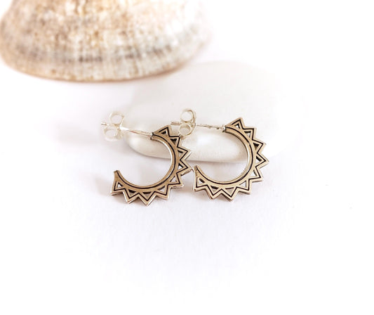 Sterling Silver Half Hoop Stud Earrings * Indian jewellery * Boho earrings * Tribal earrings