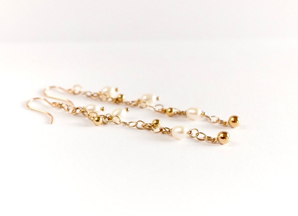 Long Gold Filled Pearl Earrings * Pearl earrings * Feminine * Delicate earrings