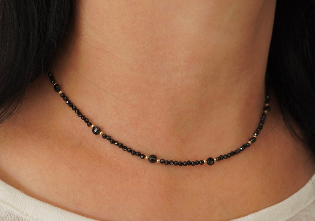 Black Sparkling Spinel Necklace * Choker * Dainty * Shiny Jewelry * Feminine * Gift for her