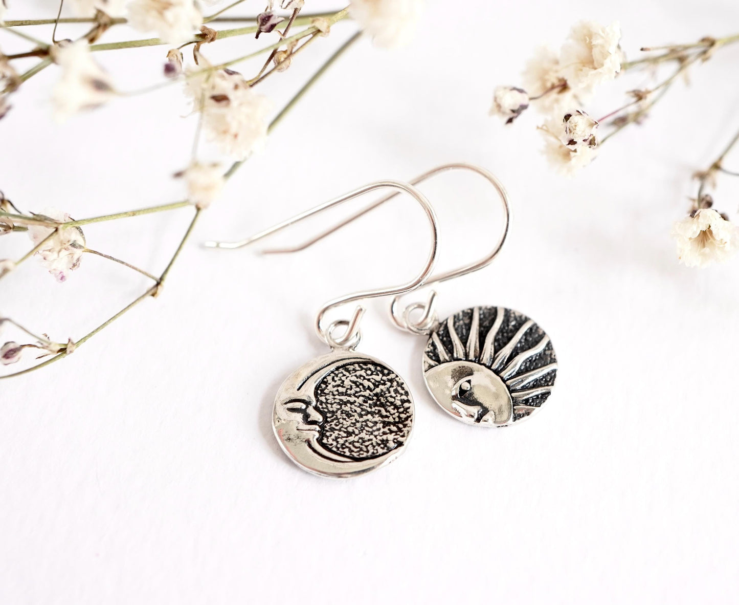 Sterling Silver Sun & Moon Earrings * Moon earrings * Sun earrings