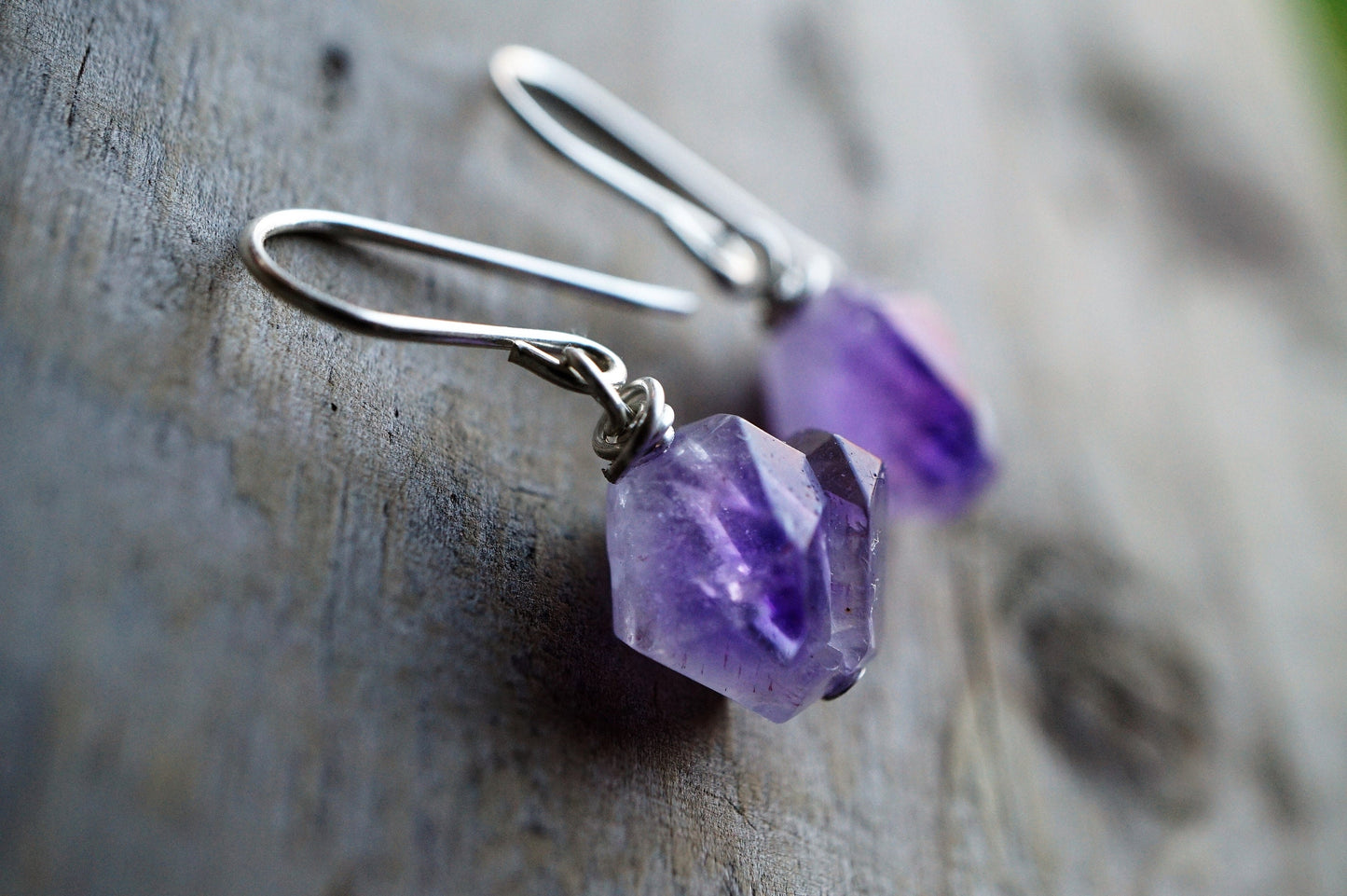 Raw Amethyst Earrings *Sterling silver *February Birthstone *Calming stone *Short earrings