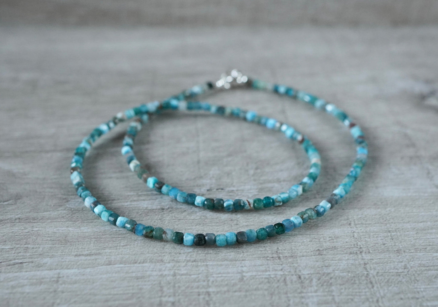 Dainty Apatite Cube Sterling Silver Necklace * Gift for her * Feminine jewellery * Boho necklace