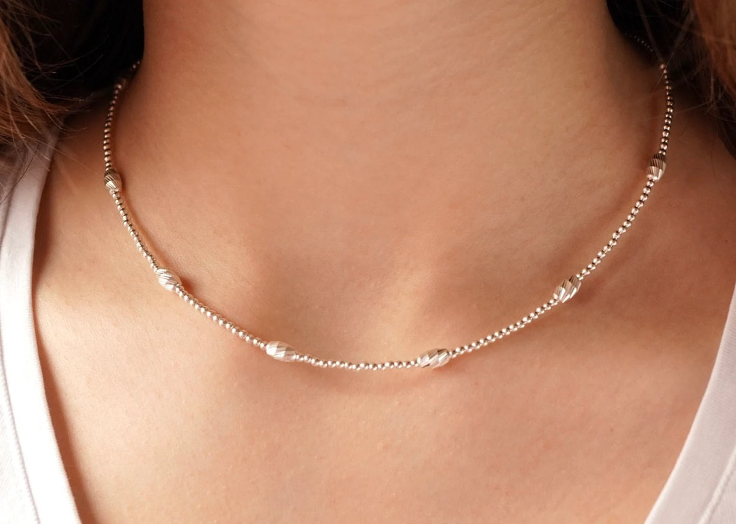 Sterling Silver Bead Necklace * Silver Jewellery * Gift for her * Feminine * Choker necklace